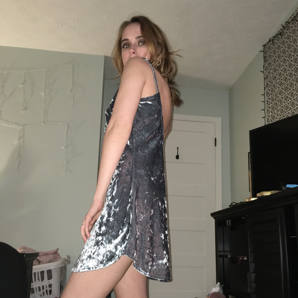 Sexy Gray/Silver Velvet Mesh Dress - Picture 4 of 6